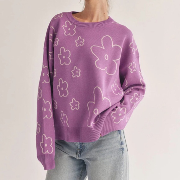 "The Constance" Purple Flower Print Sweater - Picture 3 of 3